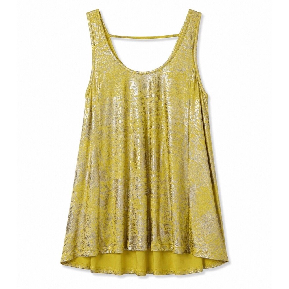 Jennifer Lopez Tank Top Women's Large Yellow Metallic Glitter Scoop Neck NWT